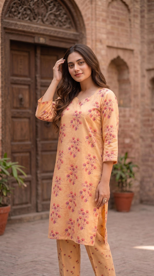 Women's Unstitched Printed Poly Lawn 2 Piece Suit – Peach Petal Grace