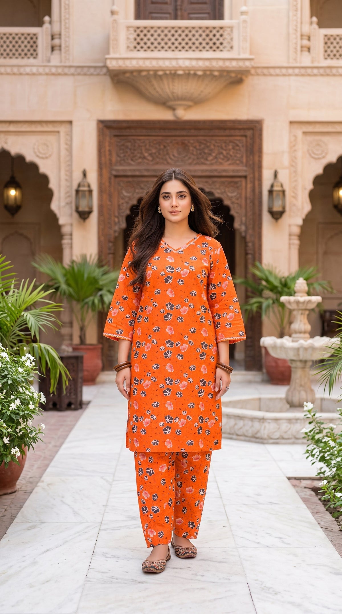 Women's Unstitched Printed Poly Lawn 2 Piece Suit – Coral Blossom Charm