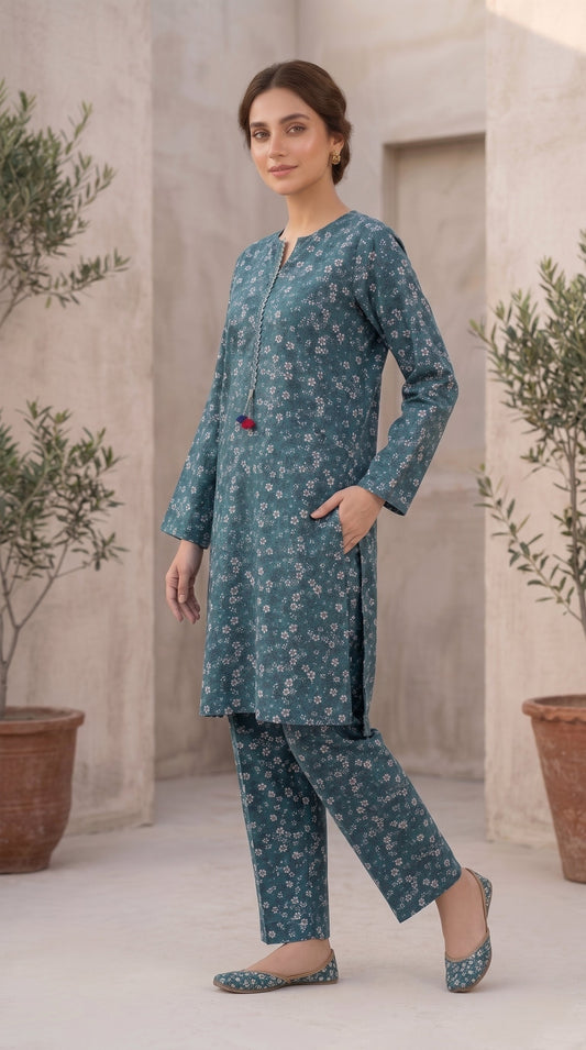 2 Piece Printed Banadora Lawn Unstitched Suit - Ocean Mist
