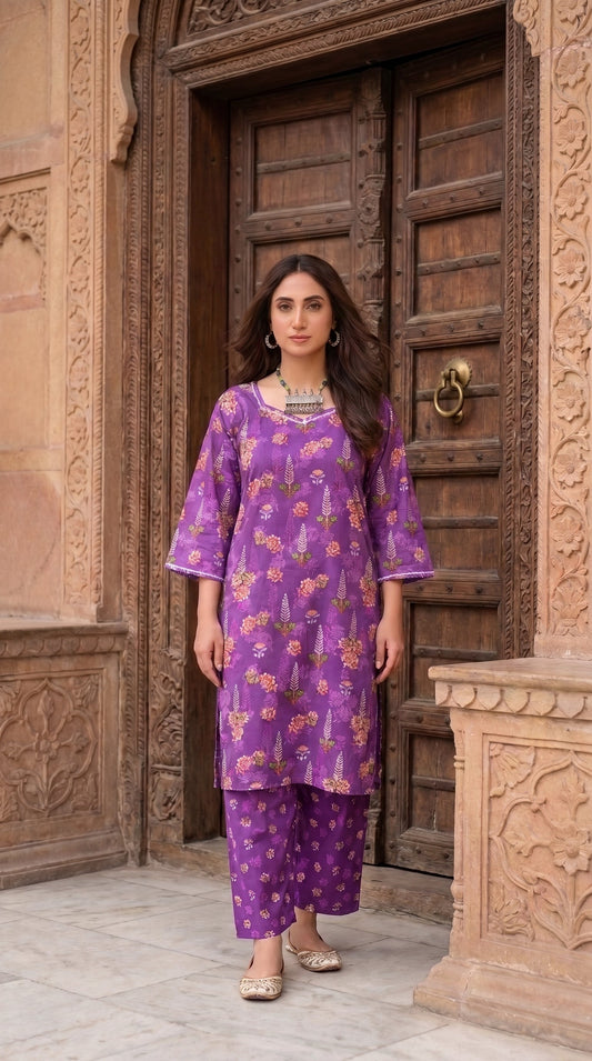 Women's Unstitched Printed Poly Lawn 2 Piece Suit –  Royal Violet