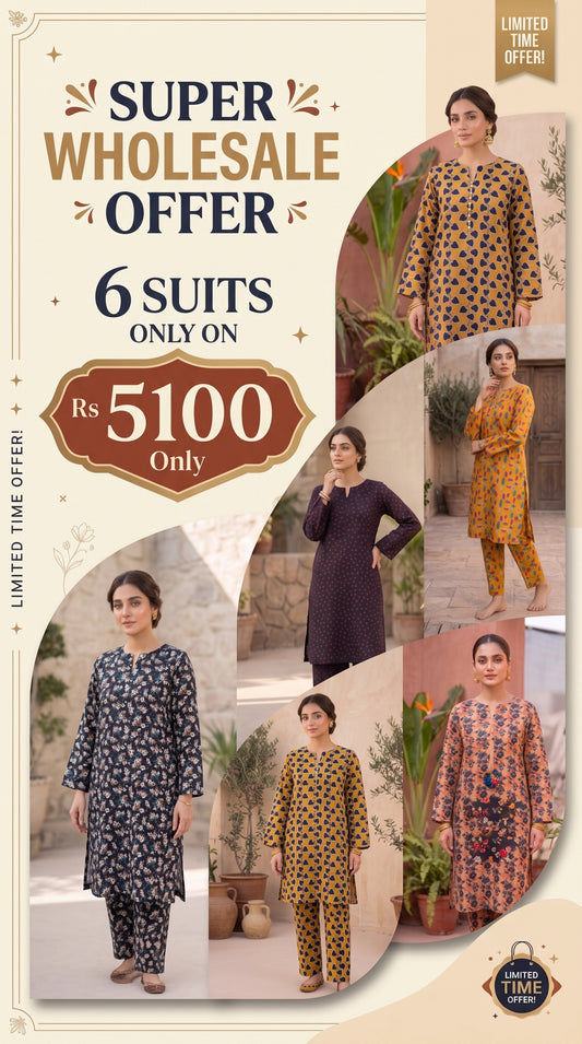 Pack of 6 Printed 2 Piece Banadora Unstitched Suits Wholesale Offer - Limited Stock