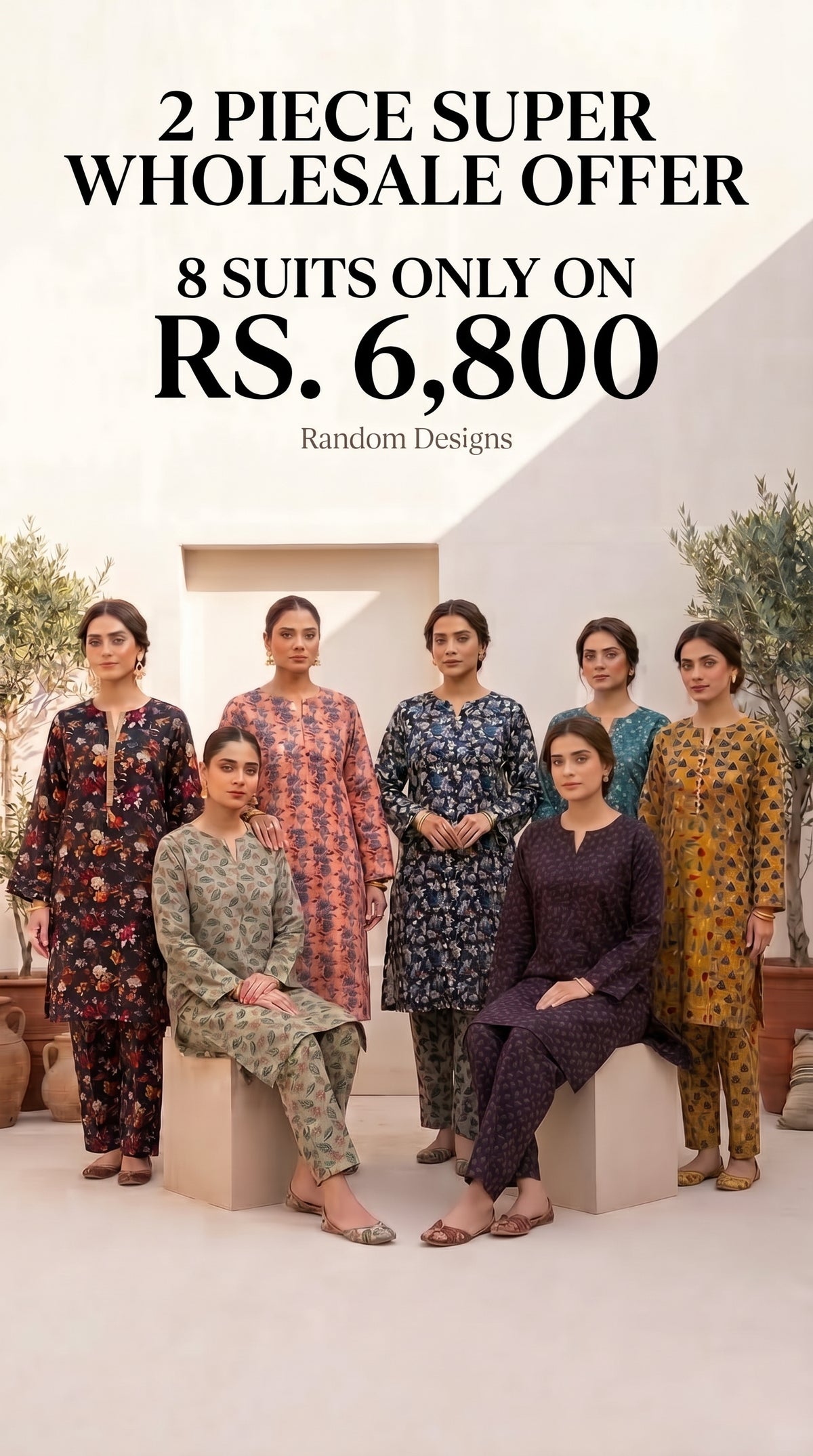 2 PC Pack of 8 Banadora Printed Unstitched Suits Wholesale Offer - Limited Stock