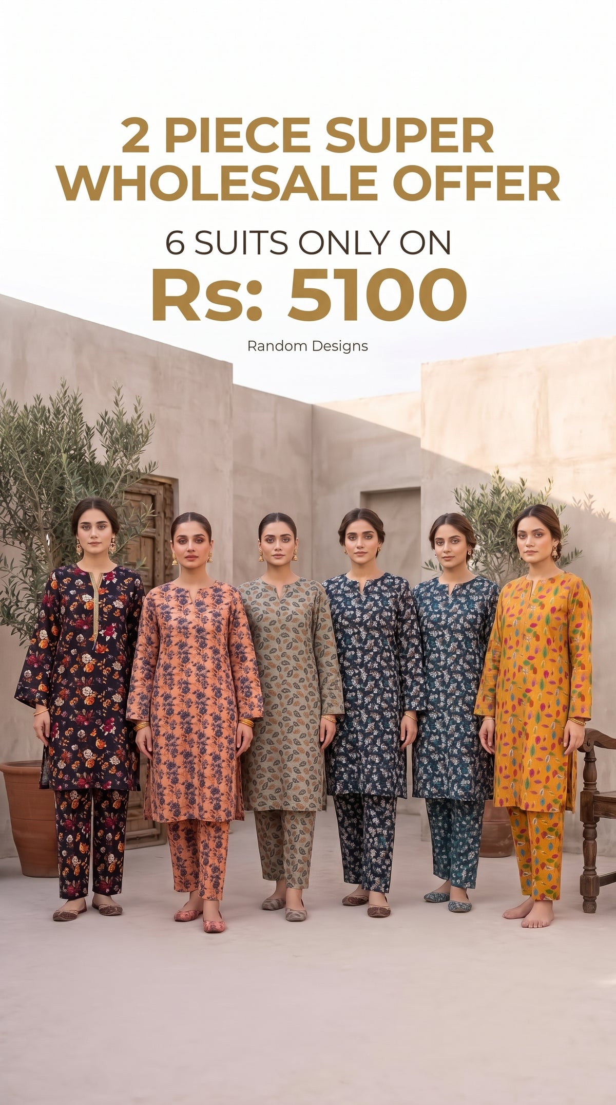 Pack of 6 Printed 2 Piece Banadora Unstitched Suits Wholesale Offer - Limited Stock