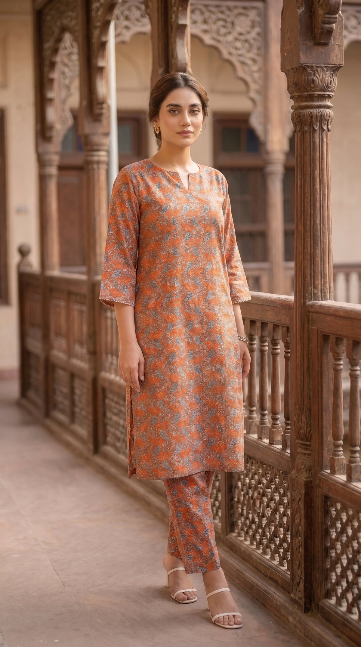 Women's Unstitched Printed Poly Lawn 2 Piece Suit –  Orange Blossom