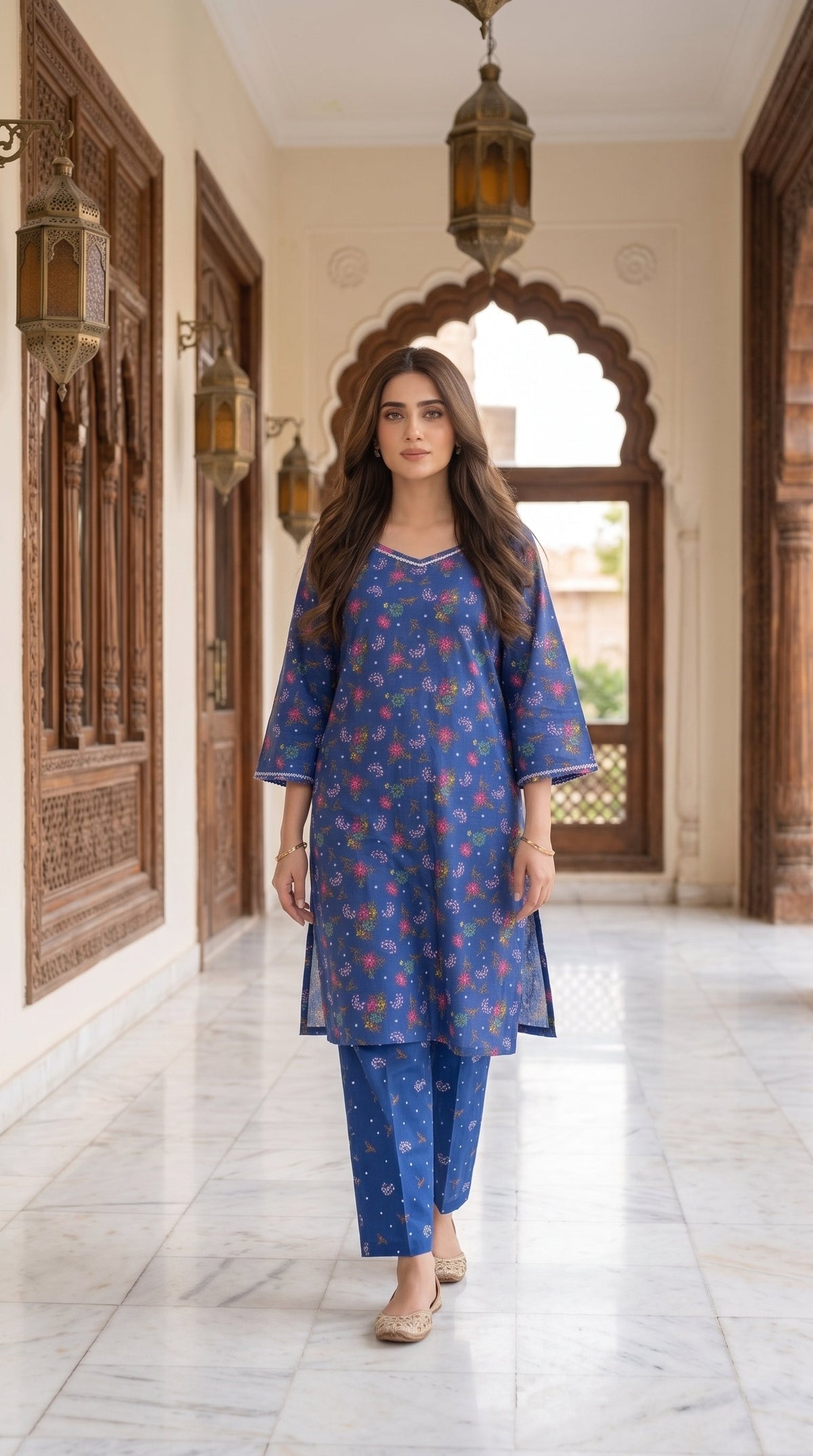 Women's Unstitched Printed Poly Lawn 2 Piece Suit –  Royal Sapphire Bloom