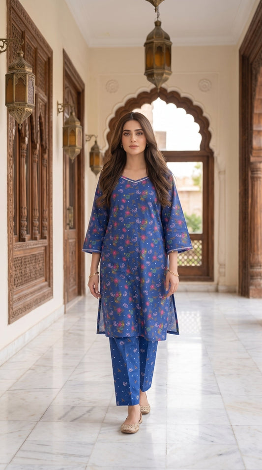 Women's Unstitched Printed Poly Lawn 2 Piece Suit –  Royal Sapphire Bloom