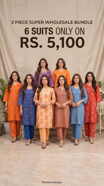 Pack of 6 Printed 2 Piece Poly Lawn Unstitched Suits Wholesale Offer - Limited Stock