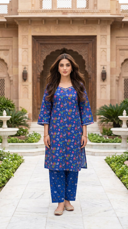 Women's Unstitched Printed Poly Lawn 2 Piece Suit –  Royal Sapphire Bloom