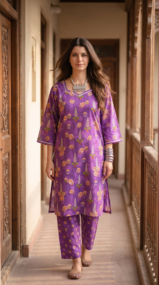 Women's Unstitched Printed Poly Lawn 2 Piece Suit –  Royal Violet