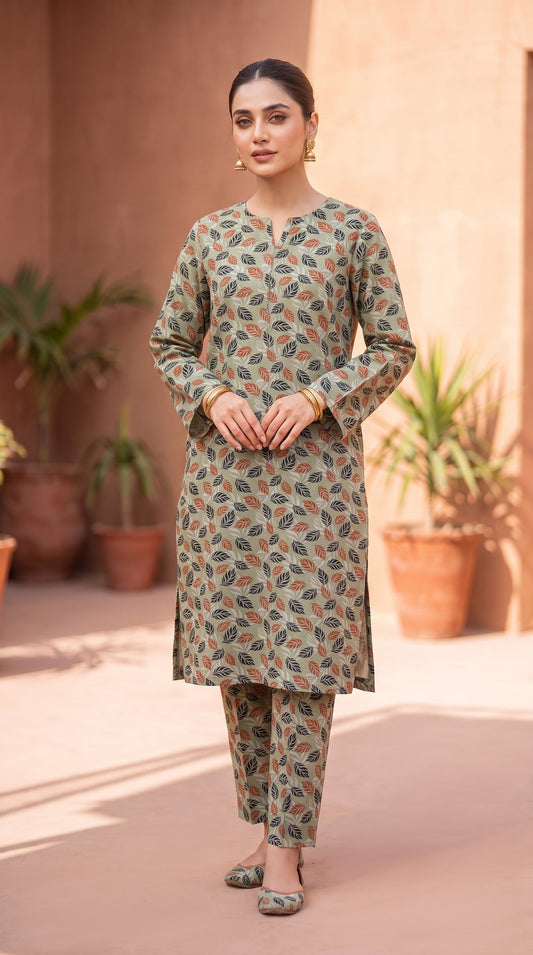 2 Piece Printed Banadora Lawn Unstitched Suit - Sage Leaves