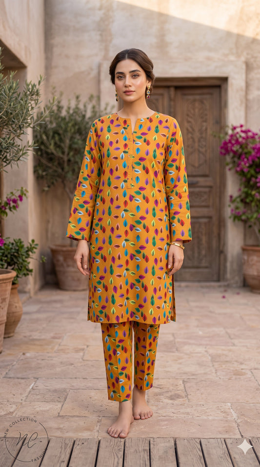 2 Piece Printed Banadora Lawn Unstitched Suit - Golden Autumn