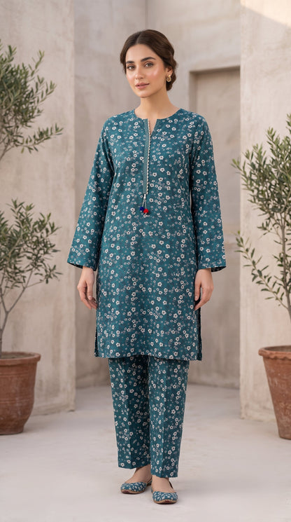 2 Piece Printed Banadora Lawn Unstitched Suit - Ocean Mist