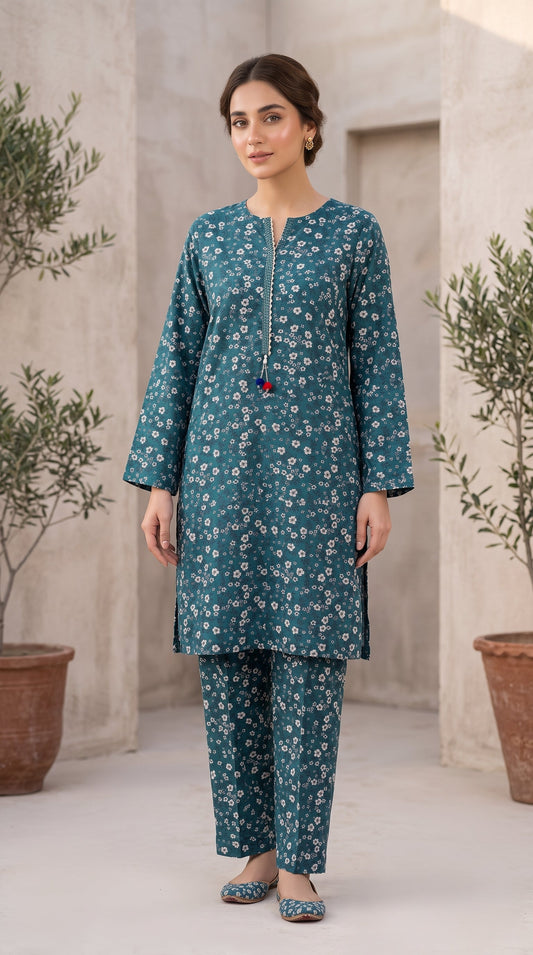 2 Piece Printed Banadora Lawn Unstitched Suit - Ocean Mist