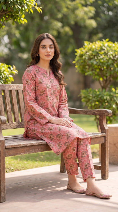 2 Piece Printed Banadora Lawn Unstitched Suit - Blush Bloom