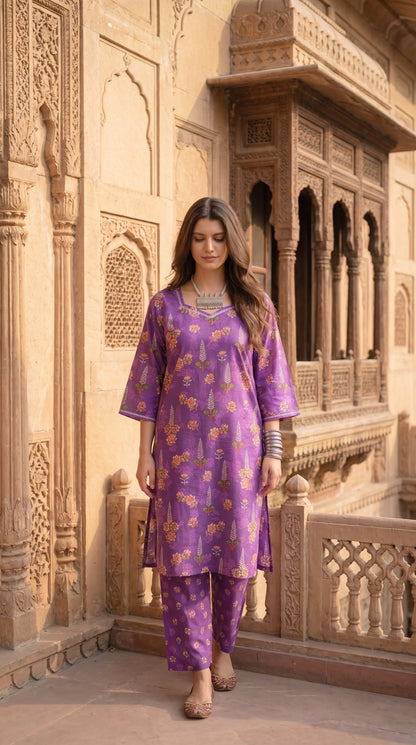 Women's Unstitched Printed Poly Lawn 2 Piece Suit –  Royal Violet