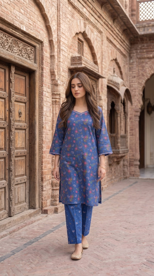 Women's Unstitched Printed Poly Lawn 2 Piece Suit –  Royal Sapphire Bloom