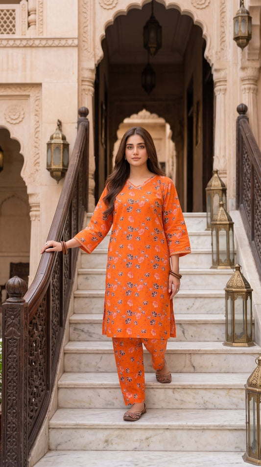 Women's Unstitched Printed Poly Lawn 2 Piece Suit –  Coral Blossom Charm
