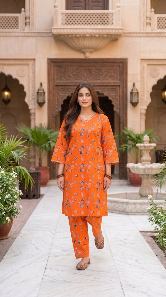 Women's Unstitched Printed Poly Lawn 2 Piece Suit –  Coral Blossom Charm