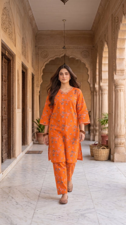 Women's Unstitched Printed Poly Lawn 2 Piece Suit –  Coral Blossom Charm