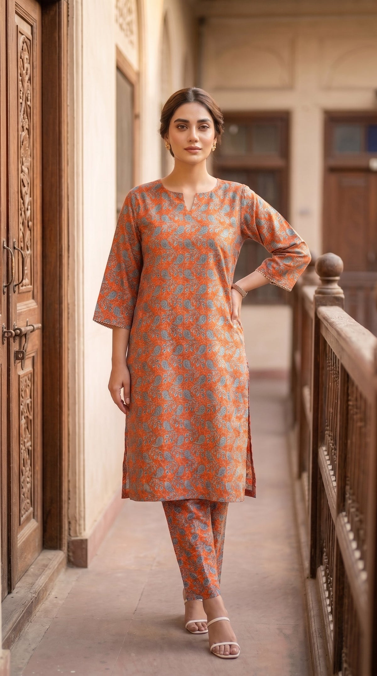 Women's Unstitched Printed Poly Lawn 2 Piece Suit –  Orange Blossom