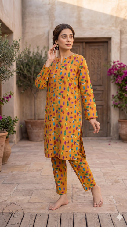 2 Piece Printed Banadora Lawn Unstitched Suit - Golden Autumn
