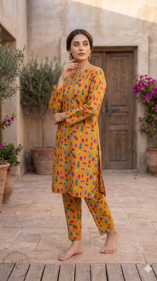 2 Piece Printed Banadora Lawn Unstitched Suit - Golden Autumn