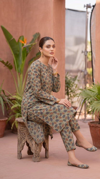 2 Piece Printed Banadora Lawn Unstitched Suit - Sage Leaves