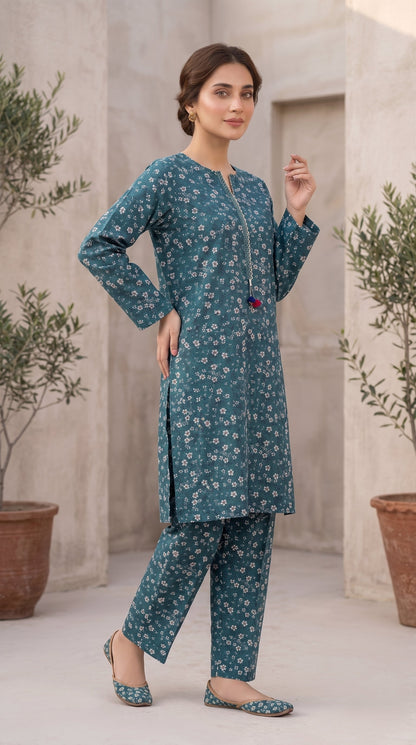 2 Piece Printed Banadora Lawn Unstitched Suit - Ocean Mist
