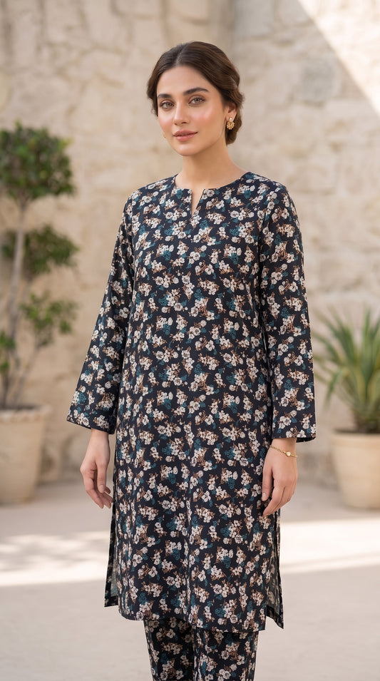 2 Piece Printed Banadora Lawn Unstitched Suit - Midnight Blossom
