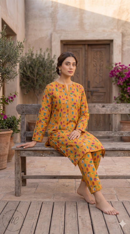 2 Piece Printed Banadora Lawn Unstitched Suit - Golden Autumn