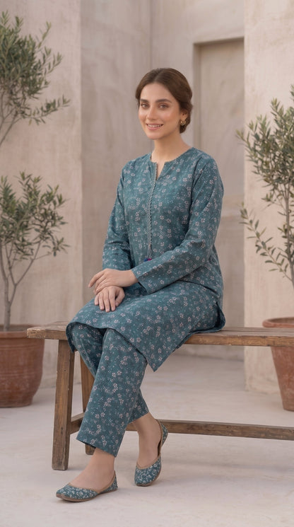 2 Piece Printed Banadora Lawn Unstitched Suit - Ocean Mist